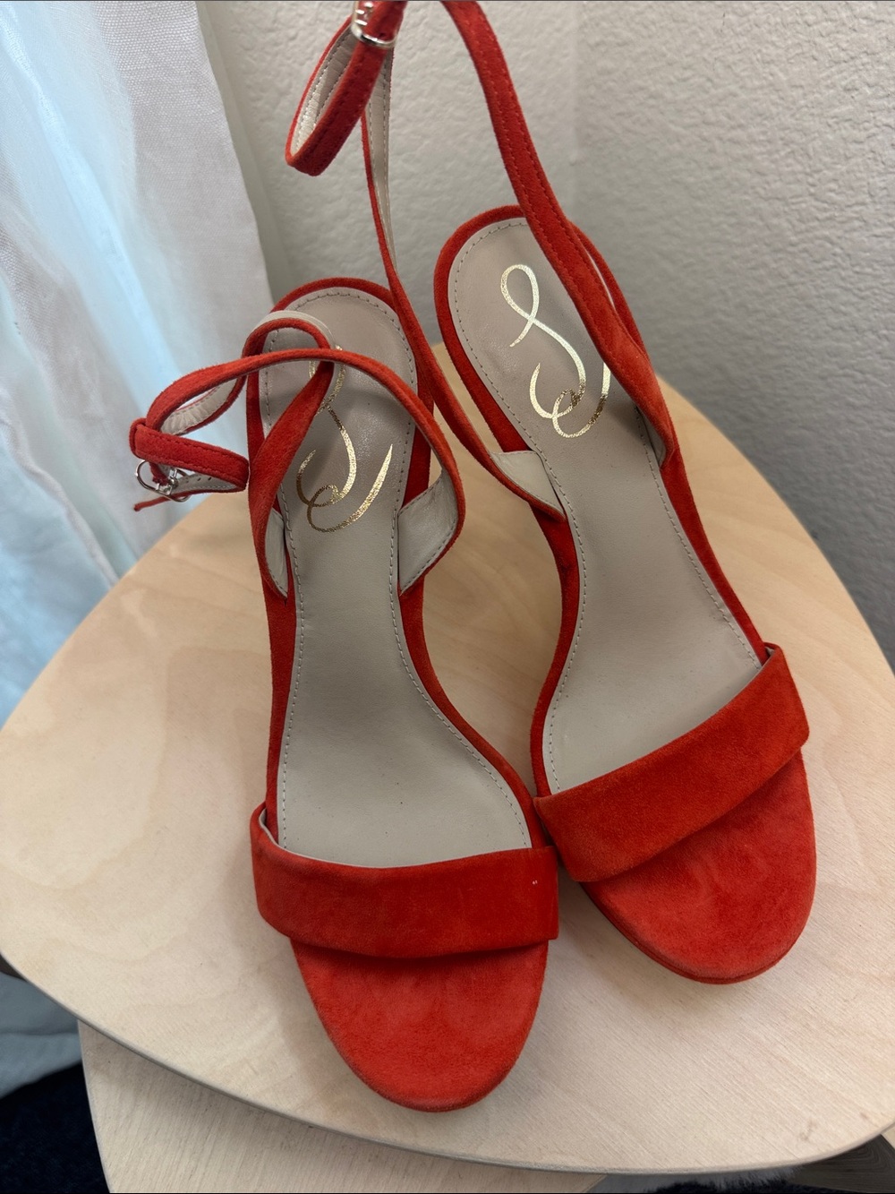 Jessica Simpson Red Suede Open-Toe Slingback Heels 4 inch